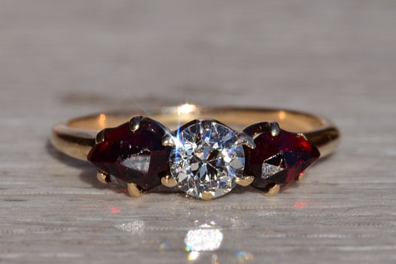 Antique Victorian Garnet and Diamond Three Stone … - image 6