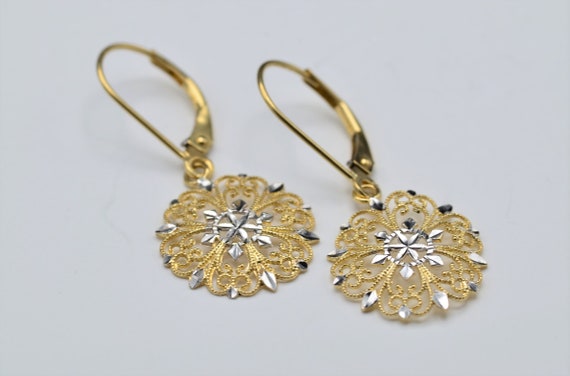 Ladies 14K Two Tone Dangler Earrings - image 6