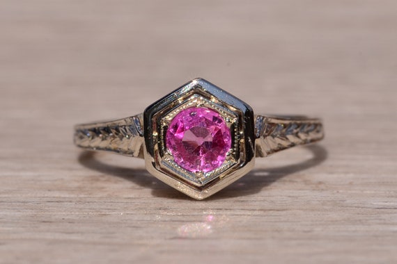 Ladies 18K Engagement Ring set with Pink Sapphire - image 1