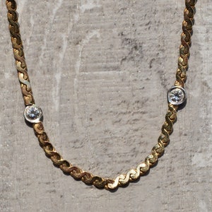 Vintage Yellow Gold Necklace Set with Two Diamond Stations