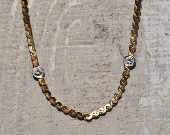 Vintage Yellow Gold Necklace Set with Two Diamond Stations