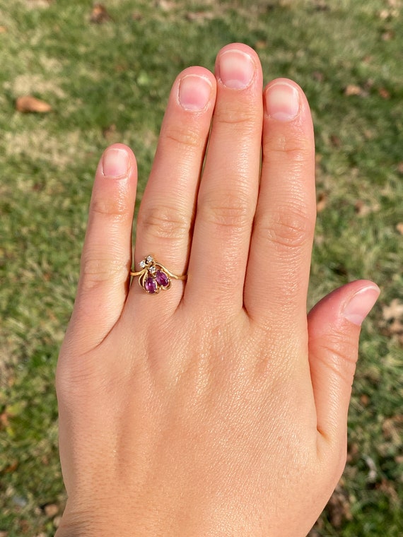 Ruby and Natural Diamond Flare Ring in Yellow Gold - image 7