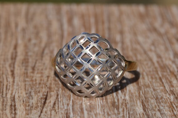 White Gold Diamond Cut Pierced Bombe Style Ring - image 6