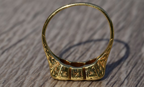 Antique Three Stone Diamond Ring in Yellow Gold - image 8