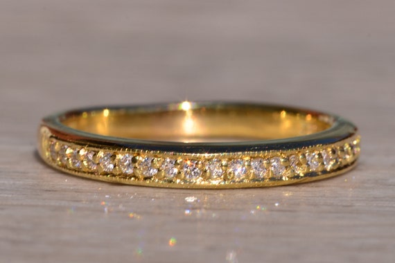 Signed Champagne Gold Band with Natural Diamonds - image 1