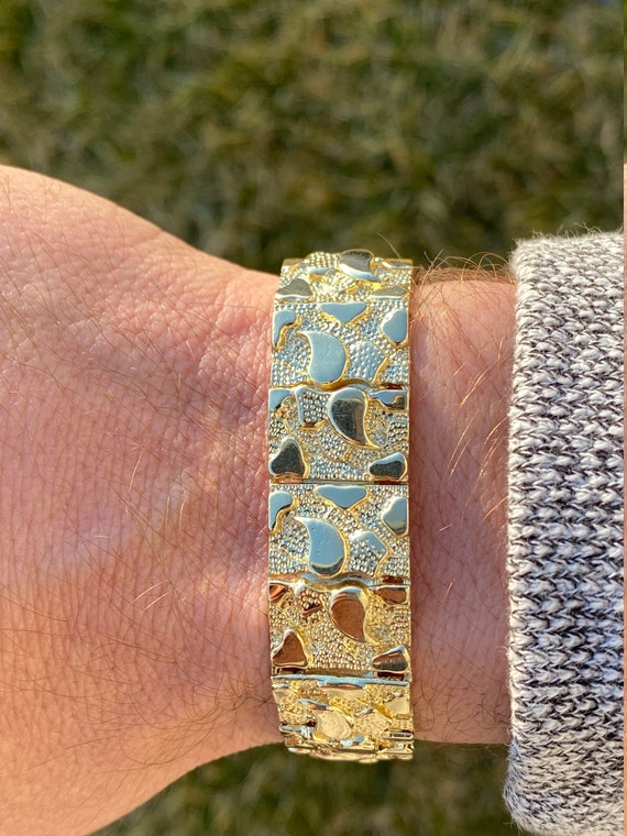 Vintage 10k Yellow Gold 9mm Nugget Style Panel Link Bracelet | Estate  Jewelers | Toledo, OH