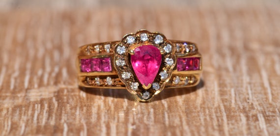 Classic Pear Shaped Ruby Halo Ring - image 6