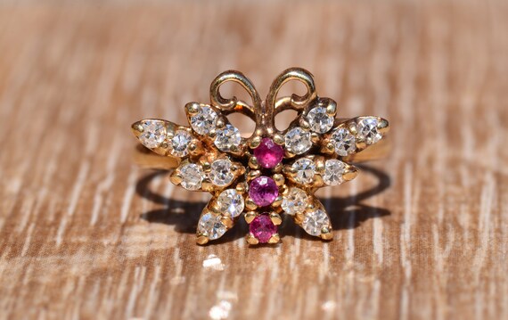 Ruby and Diamond Butterfly Ring - image 5