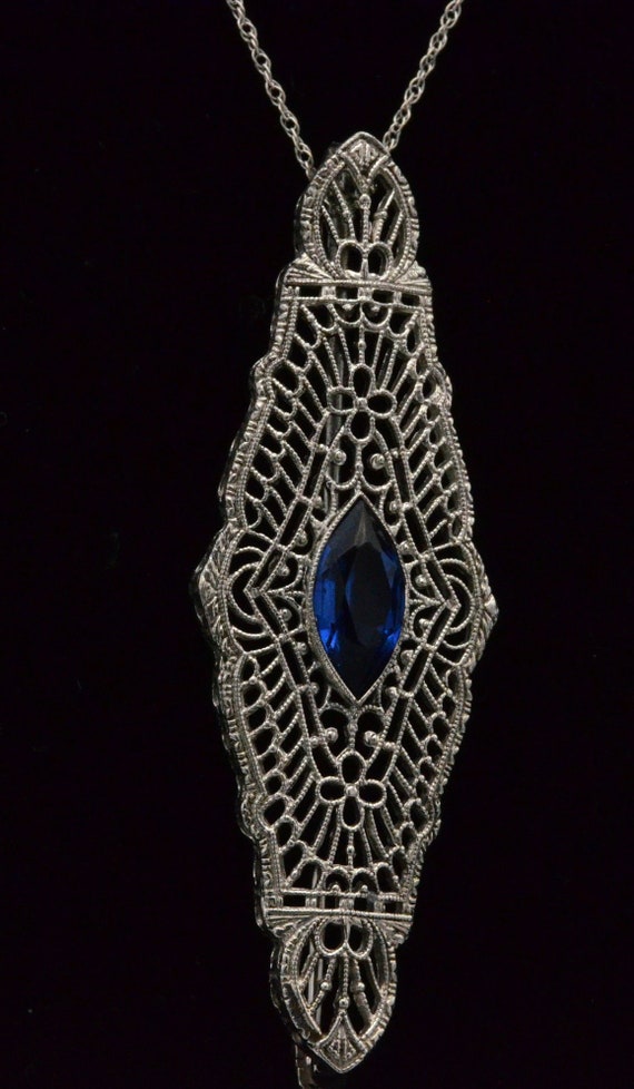 Antique Filigree Pendant Set with Simulated Sapphi