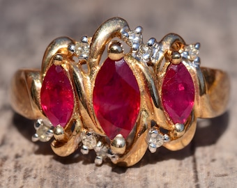 Vintage Lab Grown Ruby and Diamond Ring