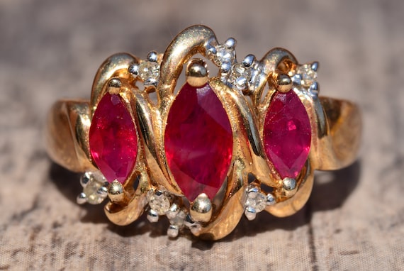Vintage Lab Grown Ruby and Diamond Ring - image 1