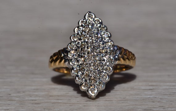 Ladies 14K Two Tone Diamond Navette Cluster Ring - image 7