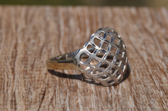 White Gold Diamond Cut Pierced Bombe Style Ring - image 2