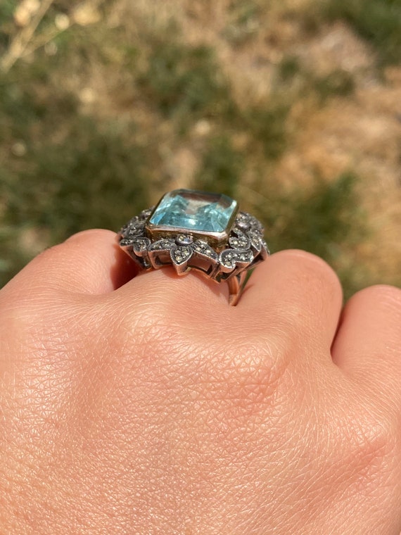 Georgian Ring Set with 15.50 Carat Aquamarine and… - image 7