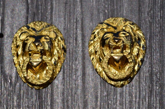 Vintage Yellow Gold Lion Doorknocker Earrings Etsy Canada