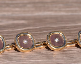 Yellow Gold Shirt Studs with Mother of Pearl and Diamonds