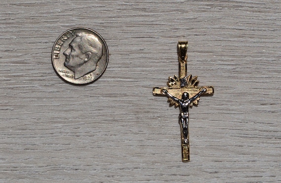 14K Two Tone Crucifix Pendant - image 1