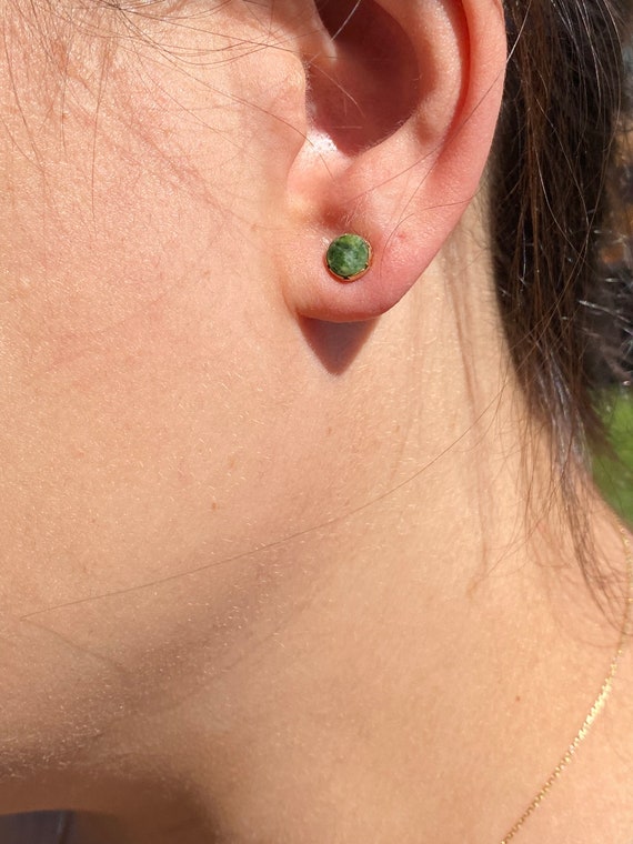 Yellow Gold Jade Earrings with Jade Flower Jackets - image 4