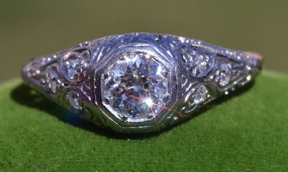 Antique Platinum Filigree Engagement Ring - image 1