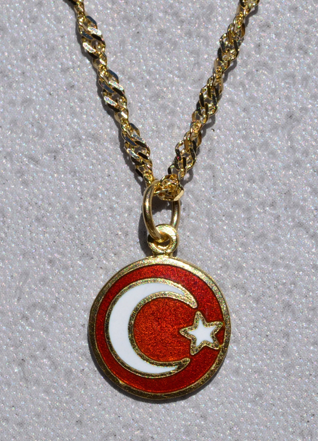 Ladies 14K Yellow Gold Turkish Flag Necklace Etsy