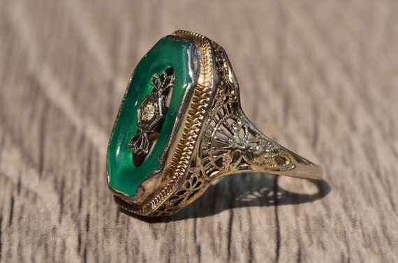 Antique Filigree Cocktail Ring set with Chalcedon… - image 2