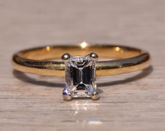 Solitaire Engagement Ring with Natural Emerald Cut Diamond