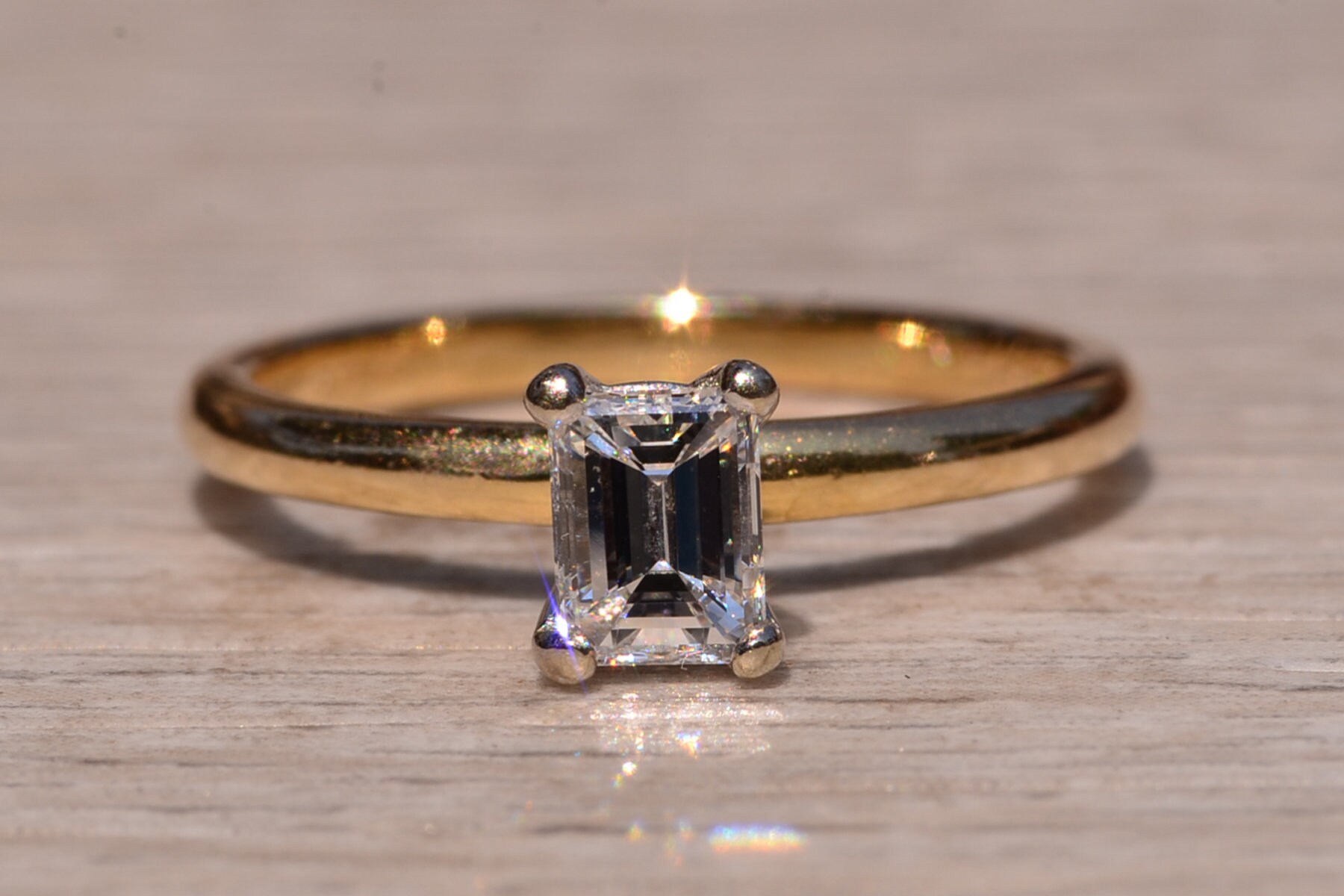 Solitaire Engagement Ring with Natural Emerald Cut Diamond