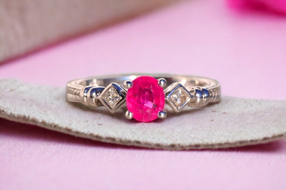 Oval Natural Ruby and Natural Diamond Ring in Whi… - image 10