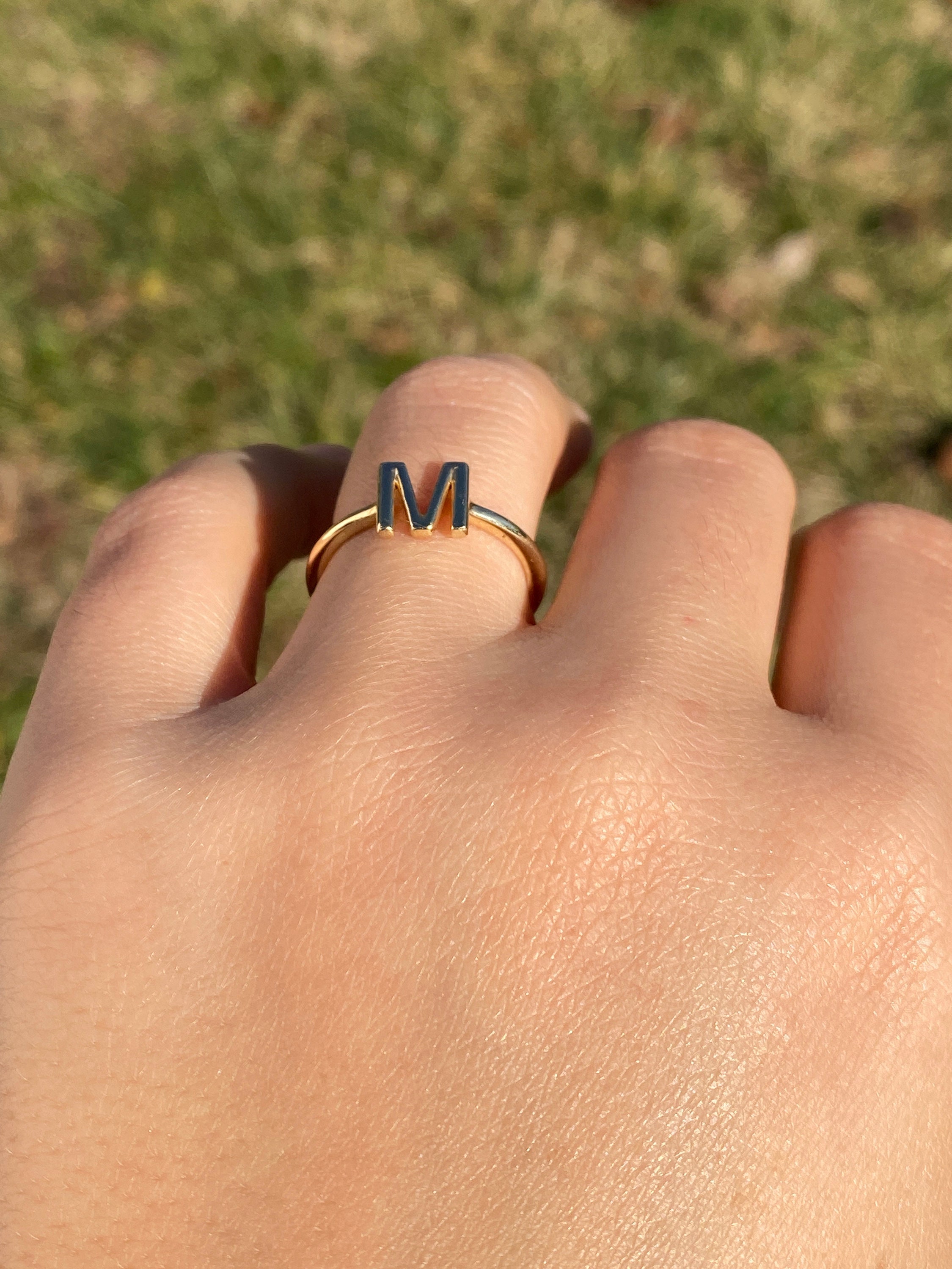 Custom Yellow Gold M Initial Ring
