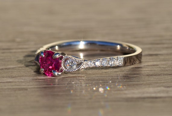 Ladies Custom Vivid Pink Sapphire and Diamond Eng… - image 3