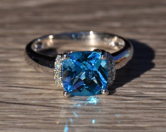 Moderner Blautopas und Diamant in 585 Weißgold