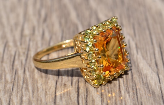Elongated Radiant Cut Citrine and Diopside Ring - image 4