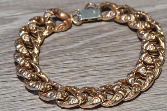Antique Victorian Engraved Wide Gold Filled Brace… - image 1