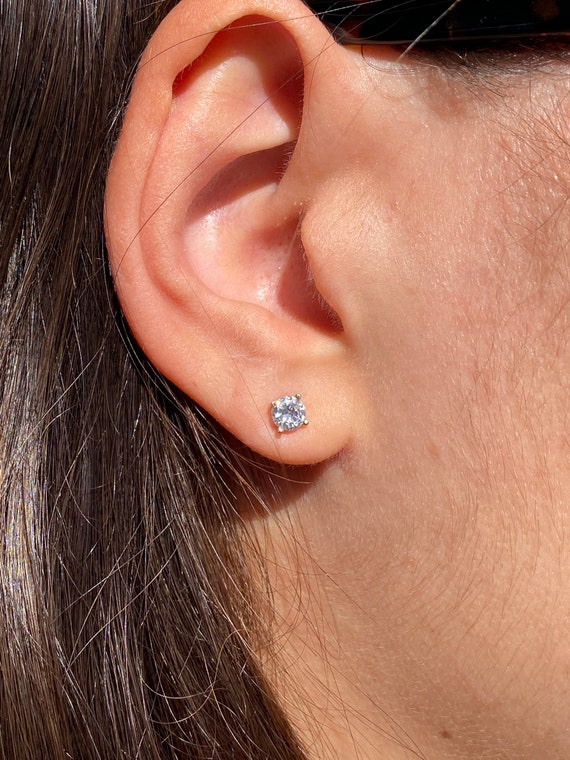 14K White Gold Single Diamond Stud Earring Etsy Australia