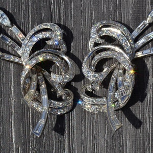 Hollywood Glam Era Platinum & Diamond Spray Statement Earrings image 2