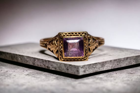 Antique Filigree Ring set with Carre Cut Amethyst - image 10