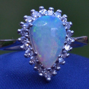 Signed Opal & Diamond Halo Ring