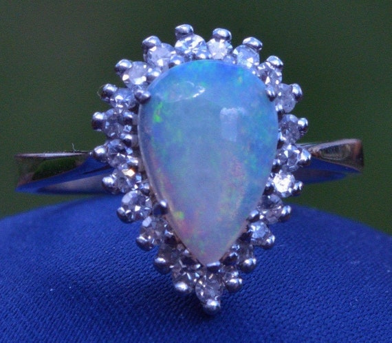 Signed Opal & Diamond Halo Ring - image 1