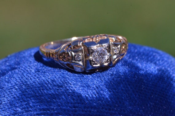 Antique Two Tone Engagement Ring - image 5