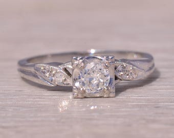 Antique Diamond Ring in White Gold
