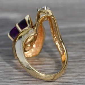 Ladies 14K Mid Century Modern Amethyst and Diamond Cocktail Ring image 3