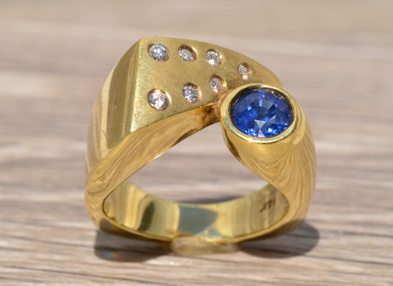 Mid Century Modern Sapphire and Diamond Ring - image 7