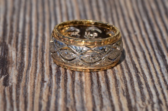 Antique Two Tone Filigree Wedding Band - image 2