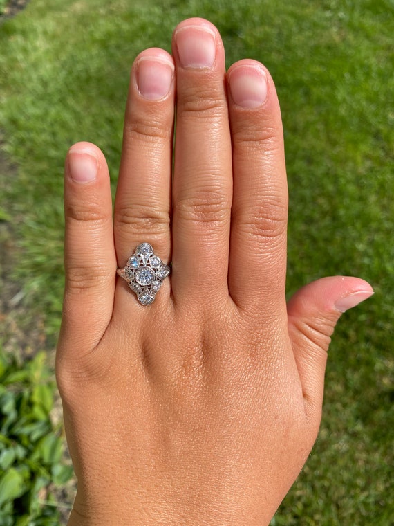 Antique Filigree Ring with Old Mine Cut Diamonds - image 7