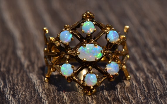 Six Stone Opal Brutalist Ring set with Opals - image 7