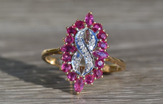Ladies Yellow Gold Diamond and Ruby Ring - image 6