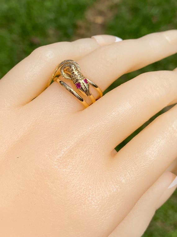 Ruby Snake Ring in Yellow Gold - image 8