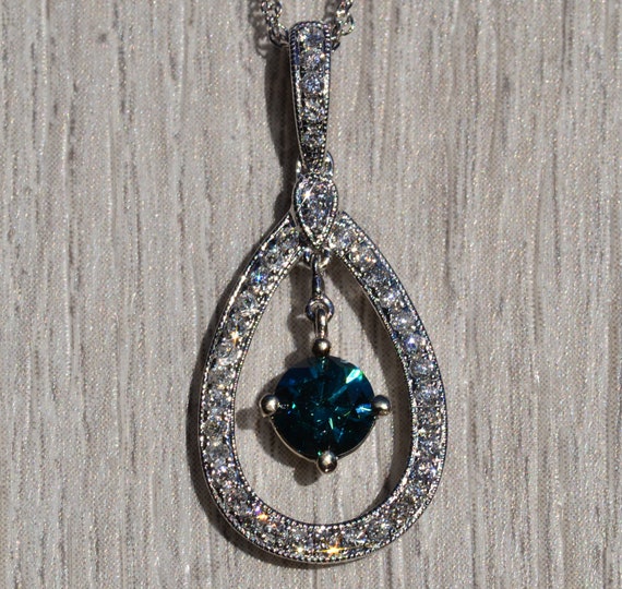Blue Diamond and White Diamond Necklace in White … - image 1