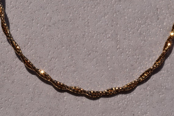 Twisted Diamond Cut Faceted Turkish Yellow Gold Necklace