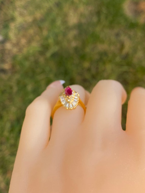 Exquisite Signed Ruby & Diamond Navette Ring in Y… - image 9